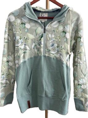 Ampersand Avenue Eucalyptus Floral Half Zip Hoodie BNWT XS Green Athleisure